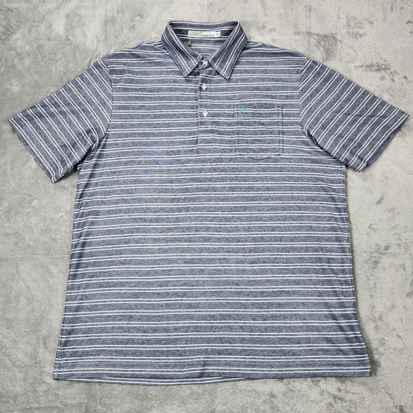 Criquet Other - Criquet Polo Shirt Mens Large Blue White Striped Pocket Golf Casual Comfort